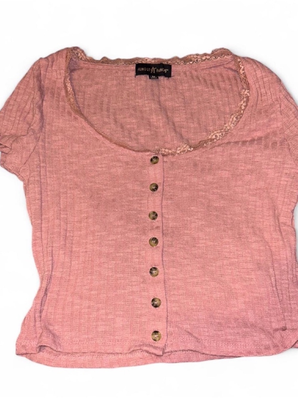Pink Button-Front top with lace trim